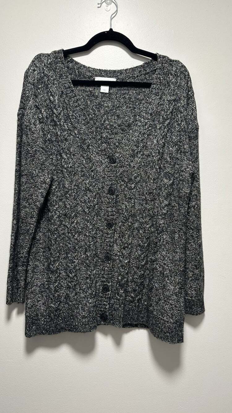 Christopher & Banks Women's Cardigan Sweater Grey With Multicolor Throughout-L